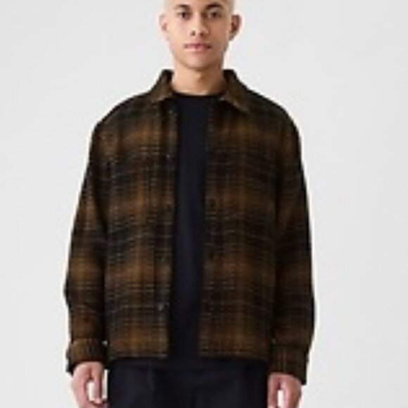 NWT GAP Black/Tan Textured Twill Relaxed Button Front Shirt Jacket in Men's XXL - Picture 1 of 14